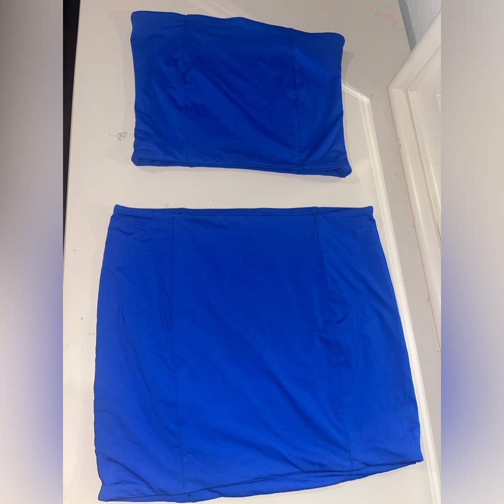 Blue tube top and skirt set